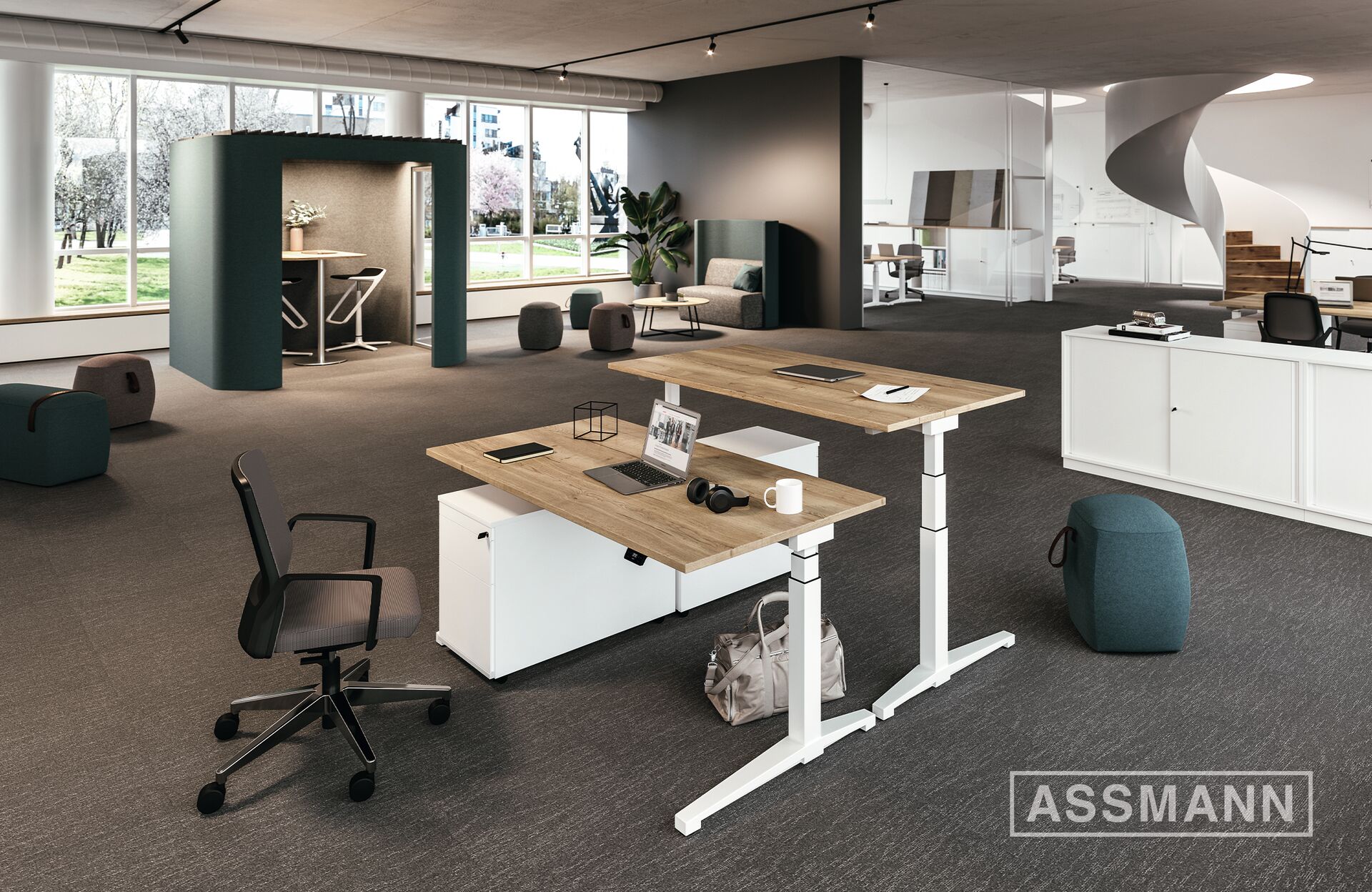 ASSMANN Canvaro Schreibtische - Großraumbüro für hybrides Arbeiten