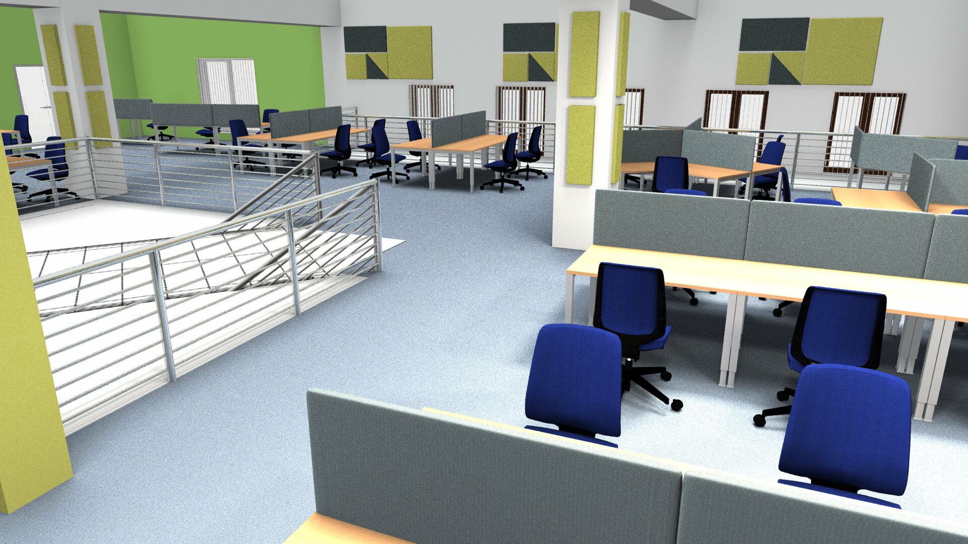 Raumplanung für Schulungsraum mit Trennwand-Arbeitsplatzgestaltung