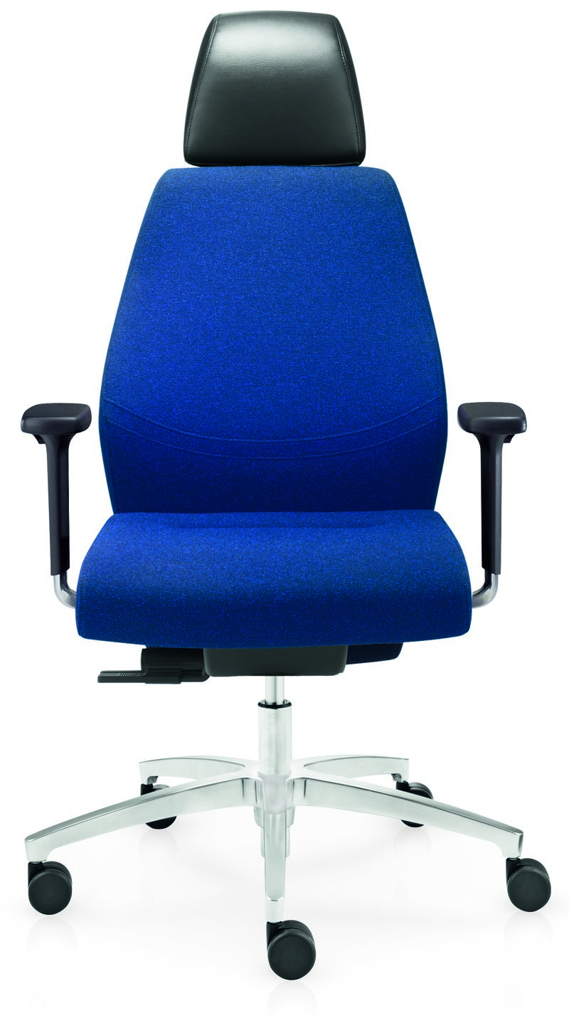 Bürostuhl blau mit Stoffbezug & Leder-Kopfstütze