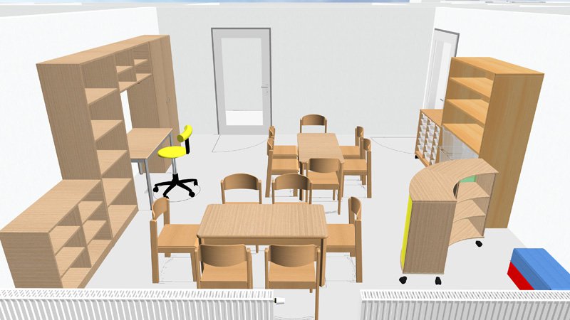 Kitamöbel - 3D Raumplanung Gruppenraum KITA
